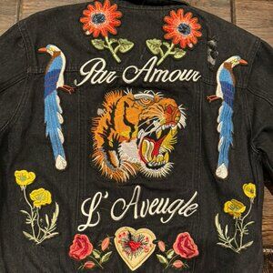 NWT Embroidered Tiger Par Amour / L’Aveugle Denim Jacket Nylon Apparel L Fits M